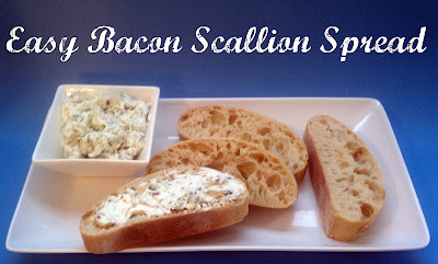 bread, ciabatta, cream cheese, bacon, scallion, spread