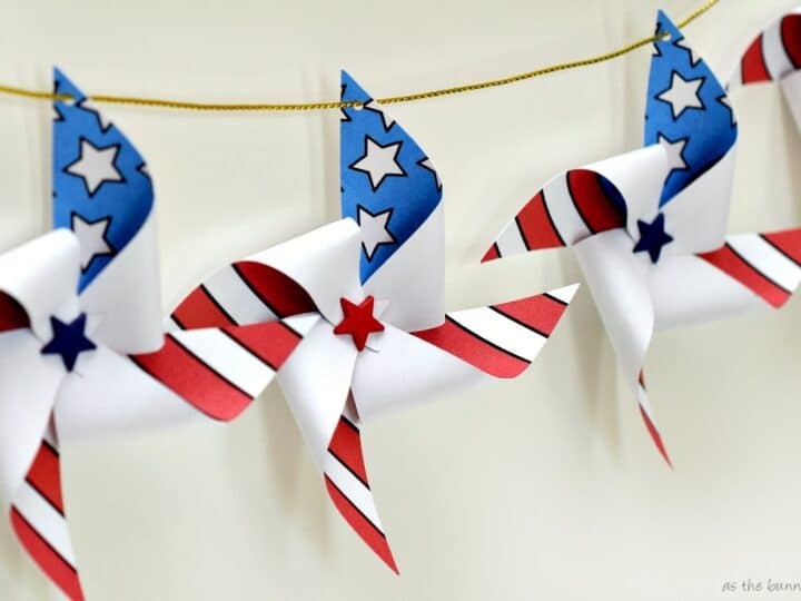 Decorate for the 4th of July with a fun Pinwheel Garland! Includes free printable and cut file!
