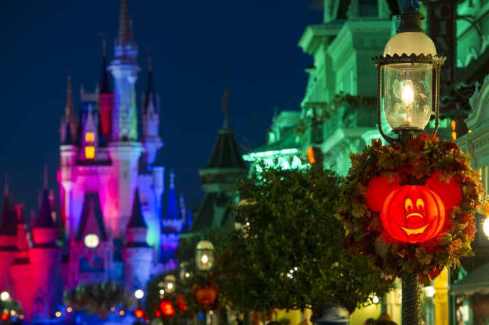 Mickey Jack-O-Lanterns light up Main Street, U.S.A. in the Magic Kingdom as decorations set the stage for Mickey's Not-So-Scary Halloween Party. The family-friendly after-hours event offers trick-or-treating, meet and greets with favorite characters in costume, plus the must-see "Mickey's Boo-to-You Halloween Parade" and "Happy HalloWishes" fireworks display. Mickey's Not-So-Scary Halloween Party is a special ticket event and takes place on select nights each fall at Walt Disney World Resort in Lake Buena Vista, Fla. (Ali Nasser, photographer)