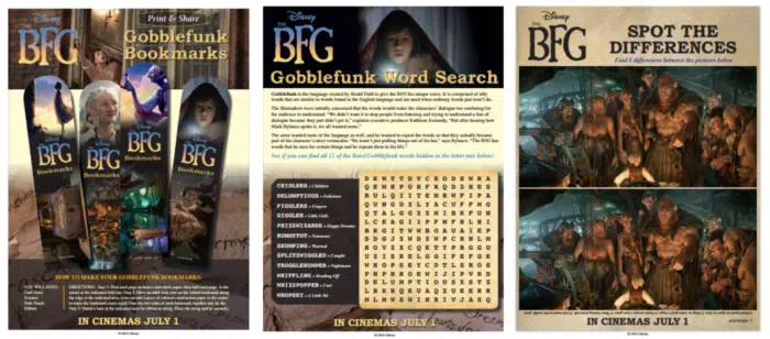 The BFG Activity Sheets