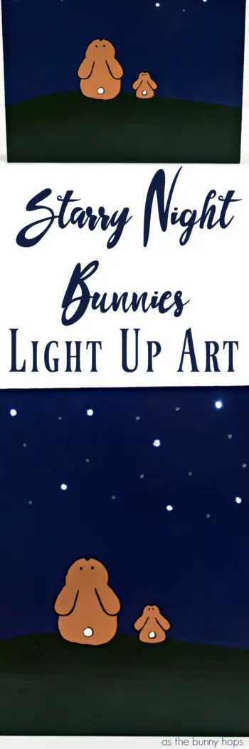 Make the night a little brighter with this Starry Night Bunnies light up art DIY project! You just need a wooden canvas, paint, a drill and battery operated lights! 