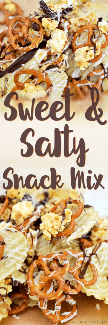 Potato chips, pretzels and caramel popcorn make up the best sweet and salty snack mix you've ever had! 