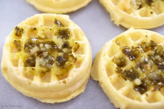 Mini white pizza waffles make an easy and delicious snack! They go from the freezer to your mouth in less than 10 minutes! 