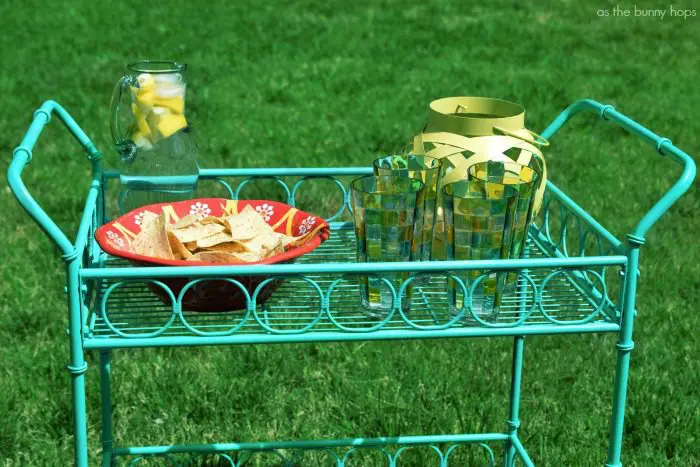 A colorful outdoor bar cart is the perfect addition to your backyard sanctuary! 