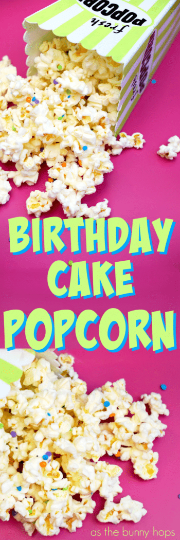 Celebrate family movie night with this easy birthday cake popcorn recipe! It's ready to enjoy in just a few minutes and it only requires three ingredients! 