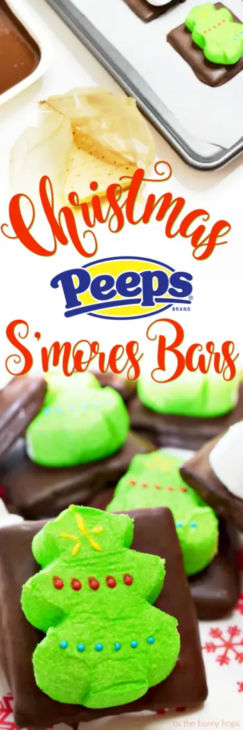 Make easy and delicious Christmas Marshmallow PEEPS S'mores Bars in just minutes! A perfect mix of chocolate, marshmallow and graham crackers, they're a fun and kid-friendly holiday treat! 