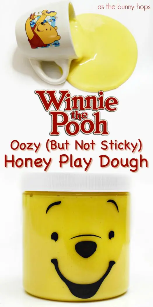 Make totally edible Winnie the Pooh inspired honey play dough with just two ingredients! Get the recipe for the oozy (but not sick) play doh at As The Bunny Hops! You can also find the Silhouette cut file for the adorable Winnie the Pooh jar! A fun Disney DIY for Pooh fans!