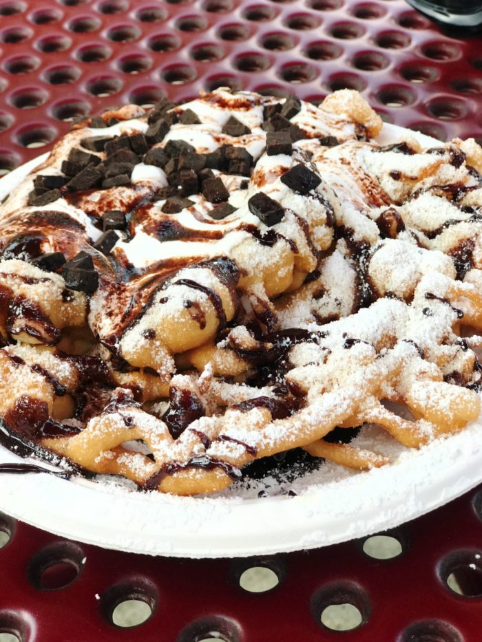 S'mores Funnel cake on table at Carowinds
