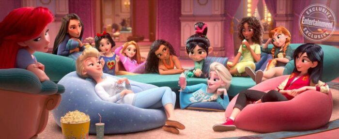 PRINCESS OF COZY – In “Ralph Breaks the Internet,” Vanellope von Schweetz—along with her best friend Ralph—ventures into the uncharted world of the internet. Upon meeting the Disney princesses, Vanellope wins them over by sharing with them the power of comfortable attire. The scene features several of the original princess voices, including Auli‘i Cravalho (“Moana”), Kristen Bell (Anna in “Frozen”), Idina Menzel (Elsa in “Frozen”), Kelly MacDonald (Merida in “Brave”), Mandy Moore (Rapunzel in “Tangled”), Anika Noni Rose (Tiana in “The Princess and the Frog”), Ming-Na Wen (“Mulan”), Irene Bedard (“Pocahontas”), Linda Larkin (Jasmine in “Aladdin”), Paige O’Hara (Belle in “Beauty and the Beast”) and Jodi Benson (Ariel in “The Little Mermaid”). Featuring Sarah Silverman as the voice of Vanellope, “Ralph Breaks the Internet” opens in theaters nationwide Nov. 21, 2018.©Disney. All Rights Reserved.
