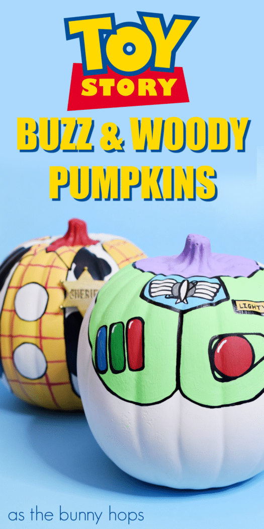 It doesn't matter if you're a Space Ranger or a cowboy-you'll have a friend in these Toy Story-inspired Buzz and Woody pumpkins! Get the details this easy Disney DIY and tons of no-carve pumpkin inspiration at As The Bunny Hops! 