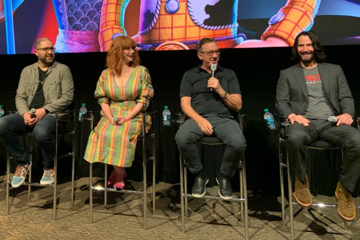 Toy Story 4 Press Junket Josh Cooley, Christina Hendricks, Tim Allen and Keanu Reeves