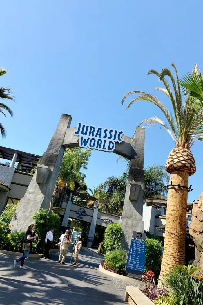 Jurassic World entrance at Universal Studios Hollywood. Jurassic World - The Ride might be the best part of your visit to Universal Studios Hollywood...as long as you remember one thing! 