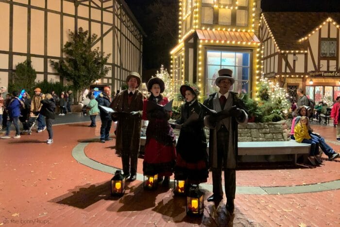 Christmas Carolers by Big Ben at Christmas Town in Busch Gardens Williamsburg