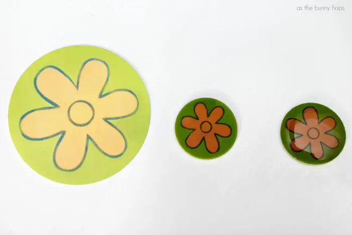 Mystery Machine Flower-three stages of shrink plastic charms. 