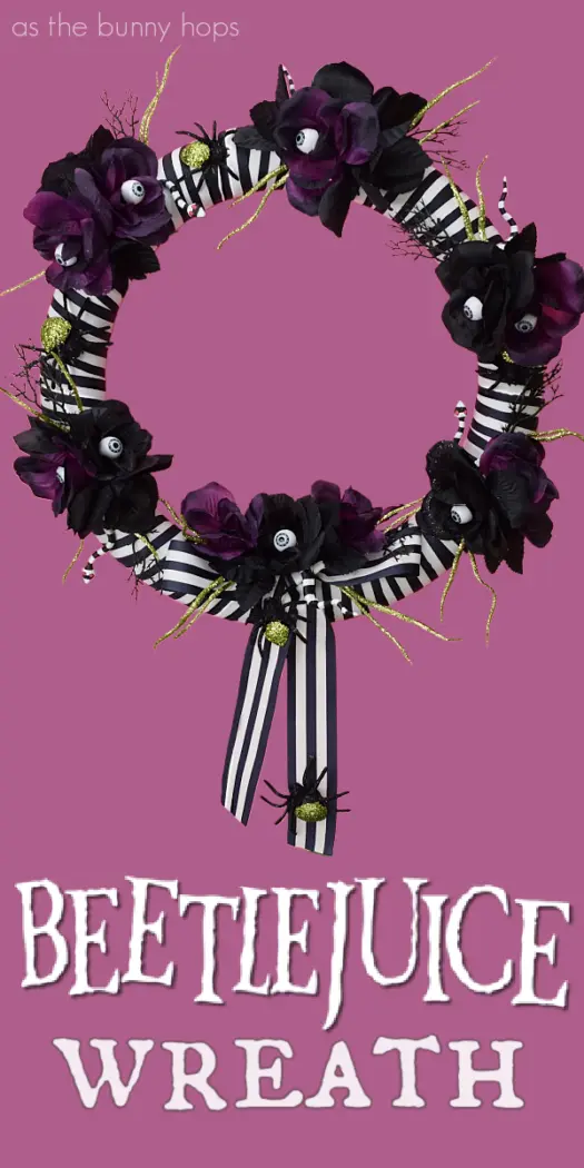 This Beetlejuice Wreath is a fun Halloween DIY that anyone can make! Get the details on how to make your own at As The Bunny Hops! 