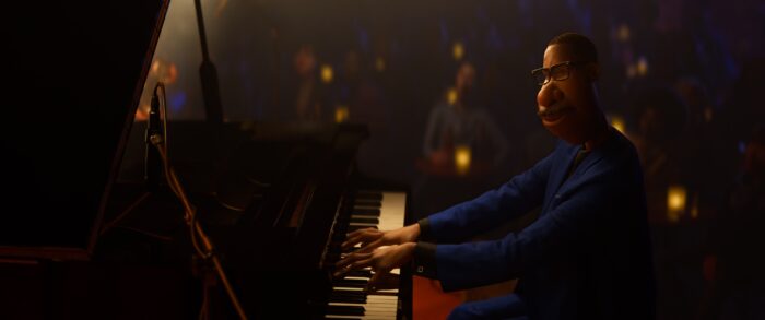 Joe plays the piano in this scene from Pixar's Soul. 