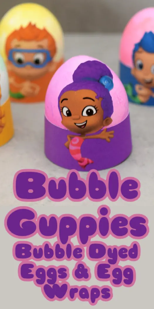 Create a fun batch of Bubble Guppies-inspired bubble-dyed eggs this Easter! Get the instructions and the printable Bubble Guppies egg wraps at As The Bunny Hops! 
